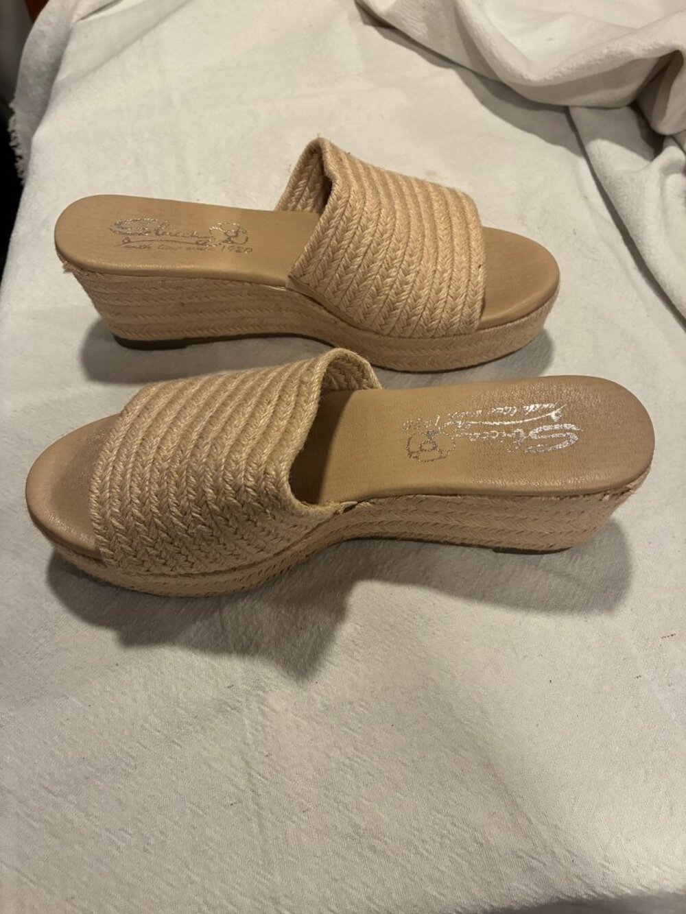 Sbicca Platform Espadrille Wedge Slide Sandals Natural Tan Braided Strap Summer - Picture 6 of 6